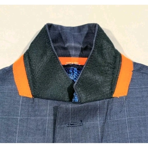 Tallia 2 Piece Suit Mens 40R Wool 36x32 Blue Windowpane Plaid Flat Front - Picture 5 of 16